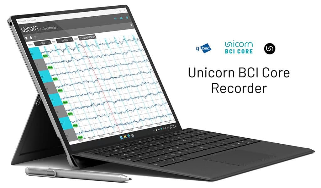 Unicorn BCI Core Recorder on a tablet