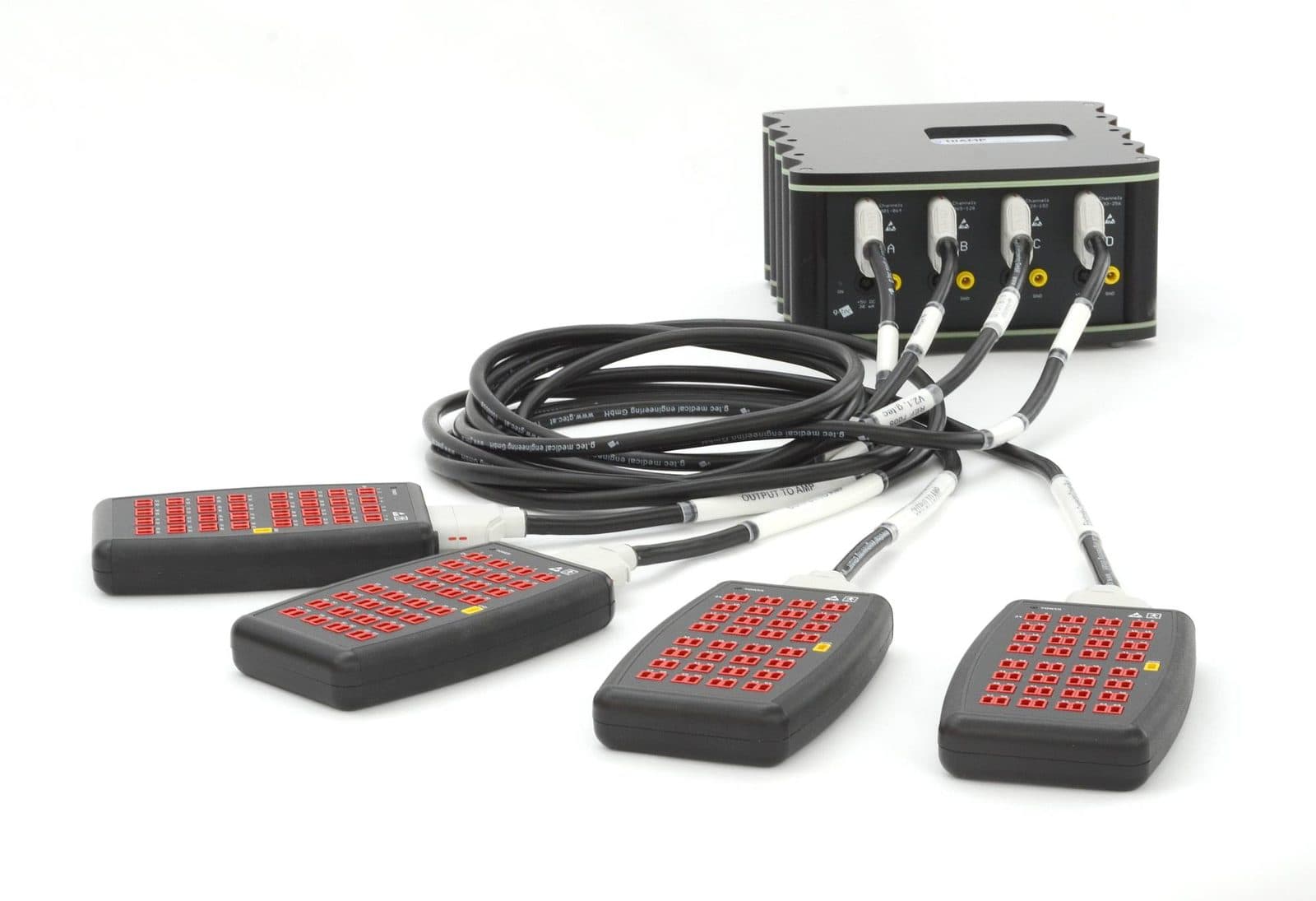 g.HIamp with four connector boxes and their cables