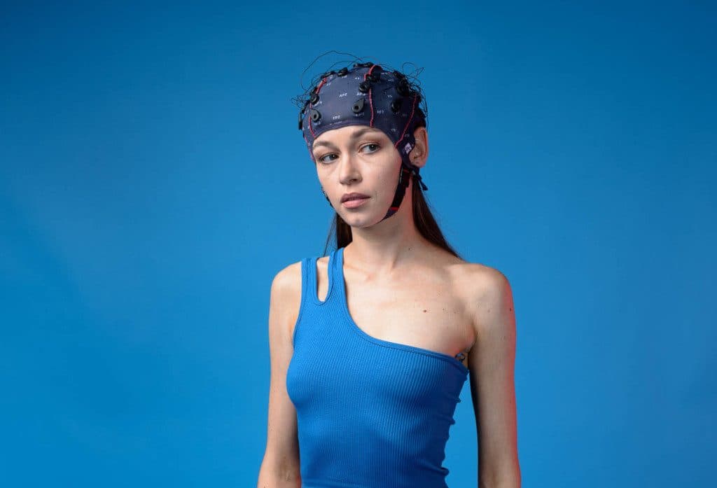 A participant wearing the g.Nautilus Research EEG headset