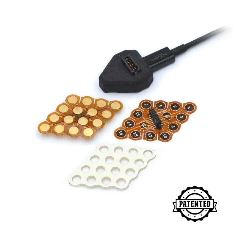 A g.Pangolin electrode grid, the headstage connector and the adhesive template