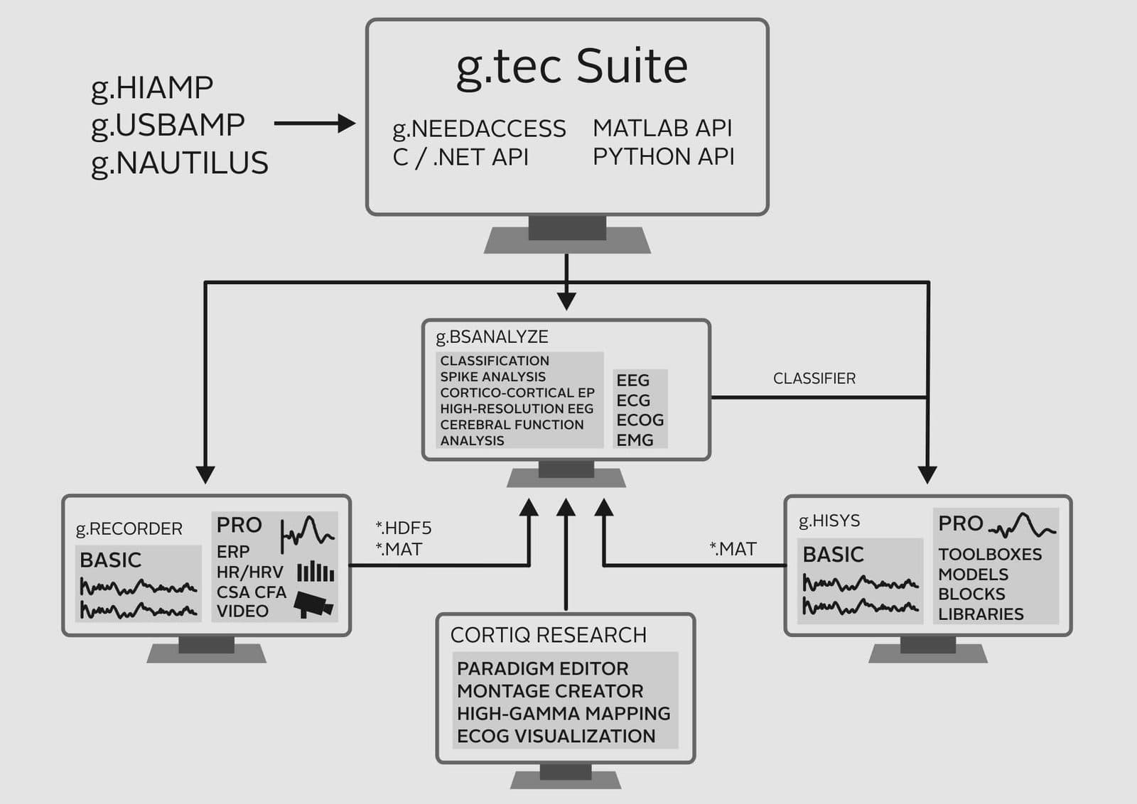 g.tec Suite 2024 yazılım modüllerinin şeması