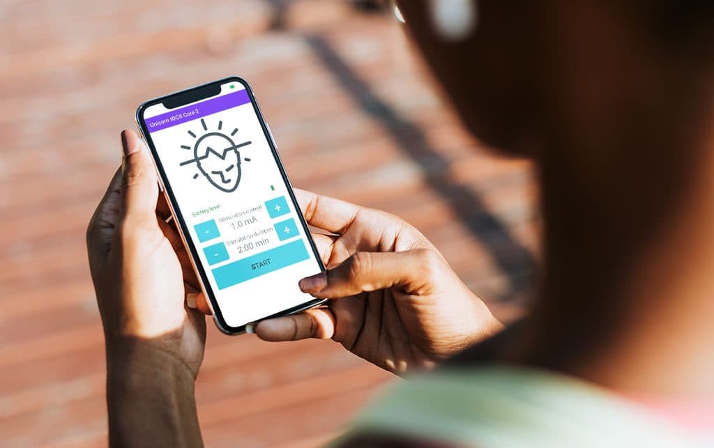 The Unicorn tDCS app on a smartphone