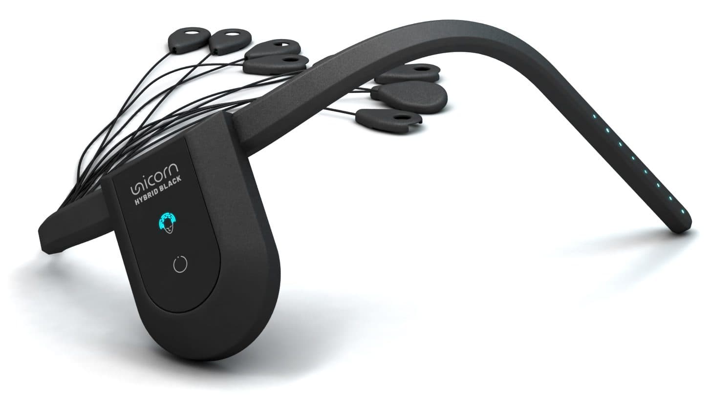The Unicorn Hybrid Black amplifier and strap, from the side