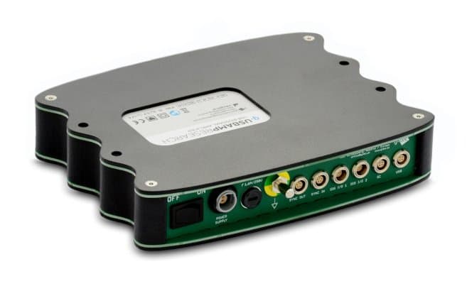The back panel of g.USBamp Research: power, synchronisation, digital input-output and USB connectors