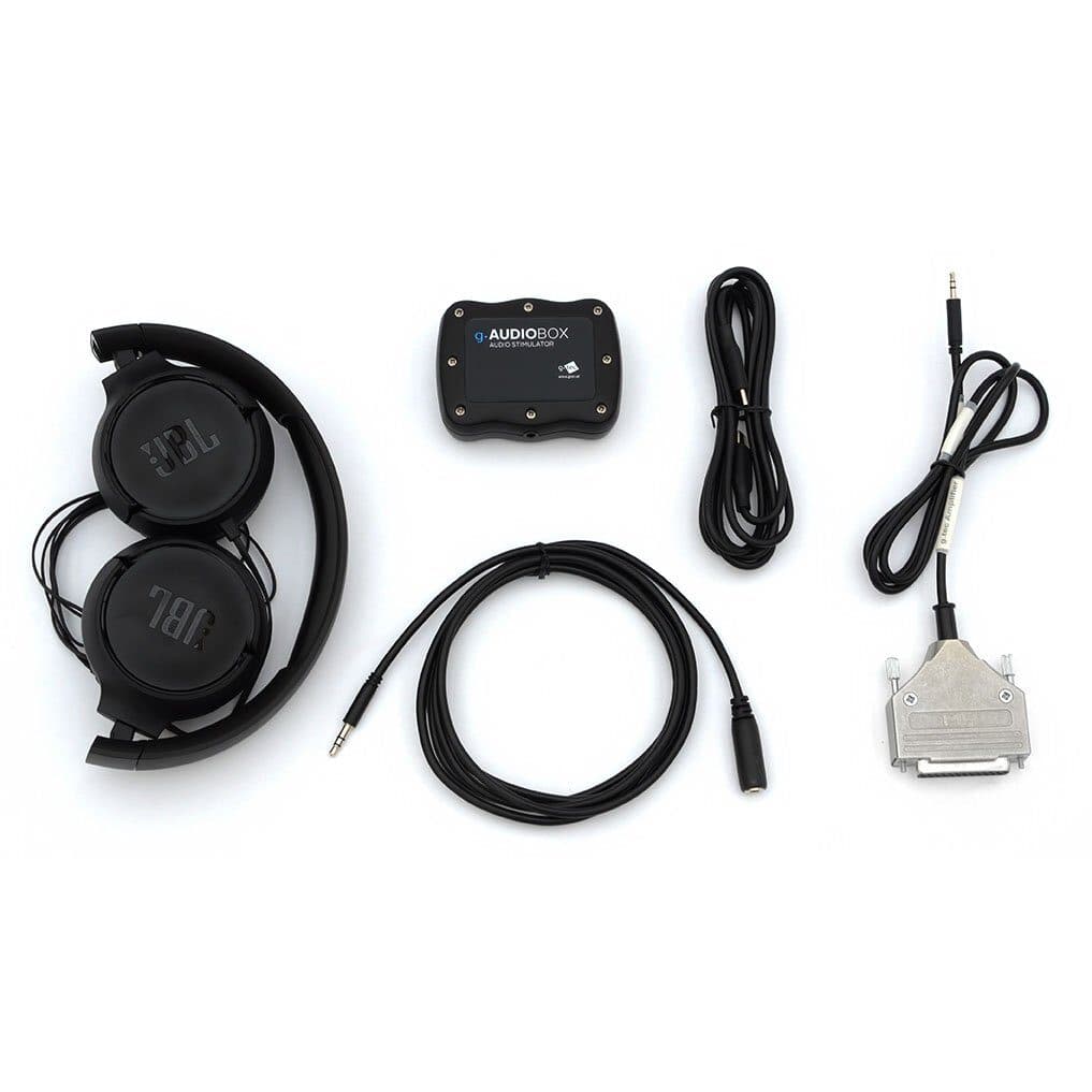 g.AUDIObox with headphones and connection cables