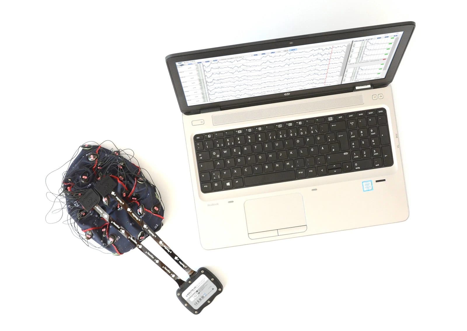 g.Nautilus Research with EEG on a laptop