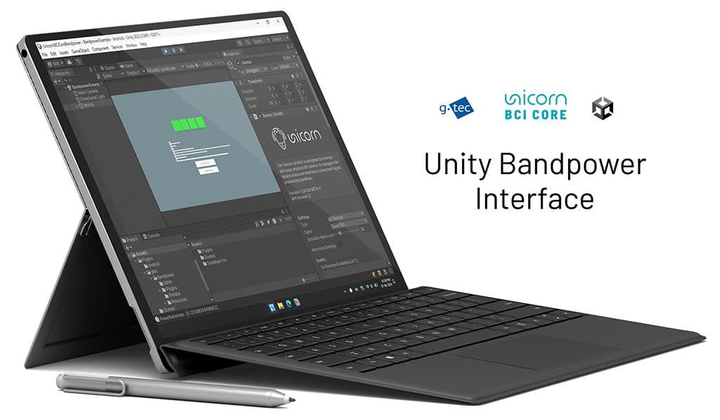 Unicorn BCI Core için Unity Bandpower Interface geliştirme ekranı