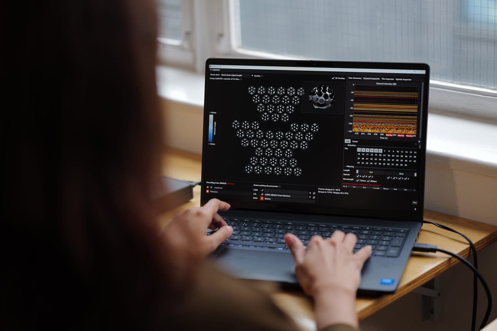 The LUMO acquisition software on a laptop